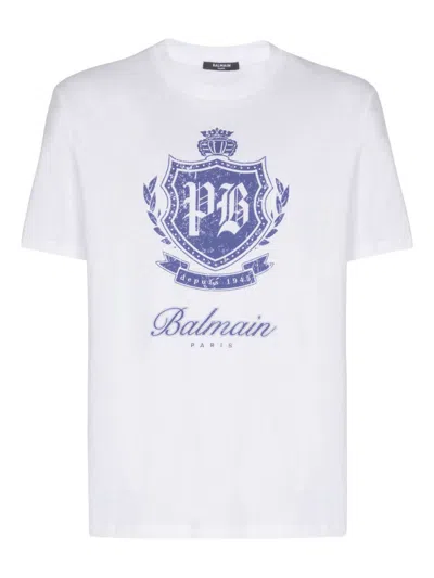 Balmain Short-sleeved T-shirt With College Emblem Print In White
