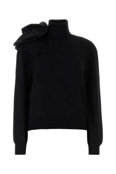 Moschino Black Turtleneck Sweater With Flower Detail In Black