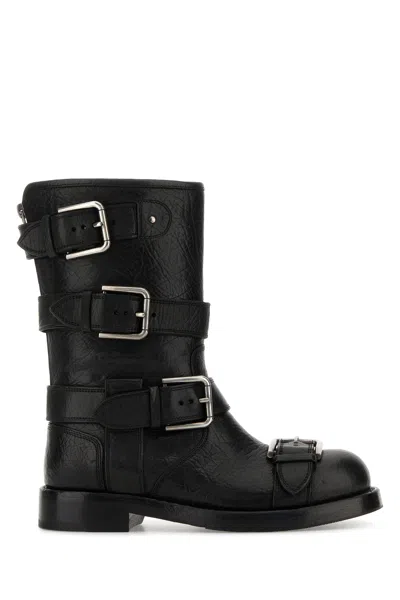 Dolce & Gabbana Leather Boot With Buckles In Black
