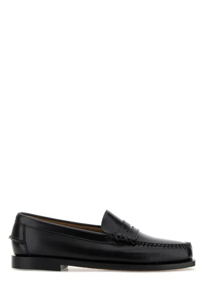 Sebago Black Pull-on Loafers In Leather Woman In Black