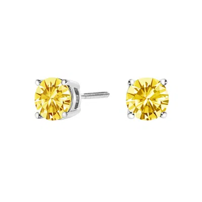 Haus Of Brilliance 14k Gold Lab Grown Yellow Diamond Solitaire Stud Earrings In Yellow