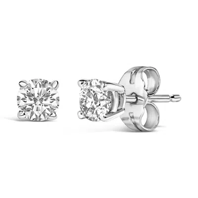 Haus Of Brilliance 14k White Gold Round Brilliant-cut Lab Grown Diamond Classic 4-prong Stud Earrings With Screw Backs In Metallic