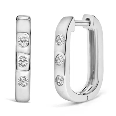 Haus Of Brilliance 10k White Gold 1/10 Cttw Three Stone Lab Grown Diamond Oval Huggies Hoop Earrings In Metallic