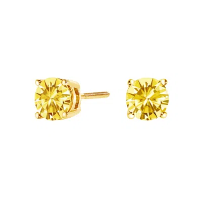 Haus Of Brilliance 14k Gold Lab Grown Yellow Diamond Solitaire Stud Earrings In Yellow