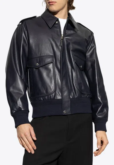 Givenchy Padded Leather Bomber Jacket In Black