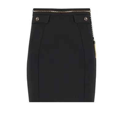 Elisabetta Franchi Black Skirt With Metallic Pendant And Patch Pockets In Fabric Woman In Black