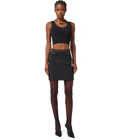 Elisabetta Franchi Black Skirt With Metallic Pendant And Patch Pockets In Fabric Woman In Black
