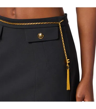Elisabetta Franchi Black Skirt With Metallic Pendant And Patch Pockets In Fabric Woman In Black