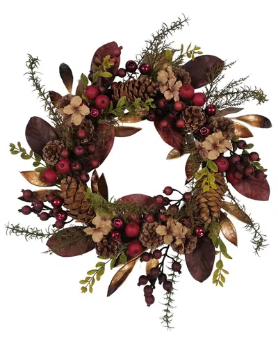 Kurt Adler Berries And Pinecone Burgundy Wreath