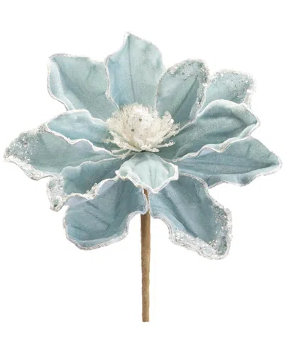 Melrose International Set Of 6 Beaded Magnolia Flower Stem In Blue