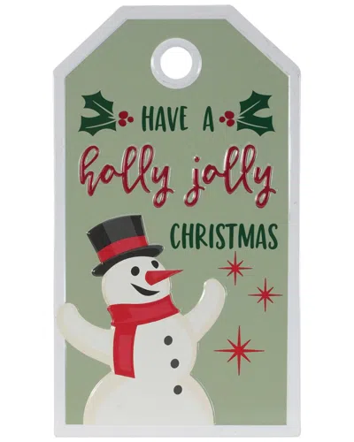 Melrose International Metal Snowman Christmas Sentiment Tag In Green
