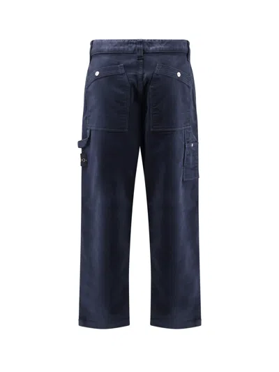 Stone Island Soft Velvet Trousers With Pockets And Loops In Blue