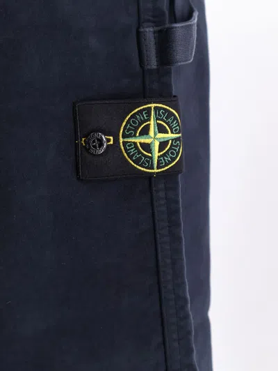 Stone Island Soft Velvet Trousers With Pockets And Loops In Blue