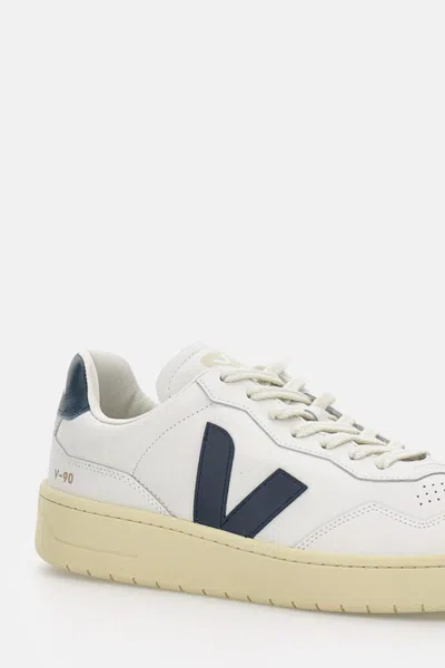 Veja V-90 Leather Low-top Sneakers In Neutral