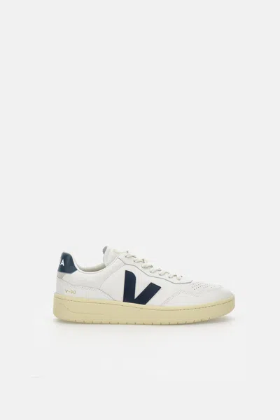 Veja V-90 Leather Low-top Sneakers In Neutral