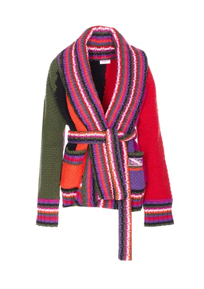 Pucci Orchidee Print Oversized Colorblock Cardigan In Red