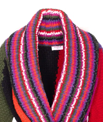 Pucci Orchidee Print Oversized Colorblock Cardigan In Red