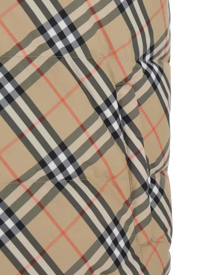 Burberry Beige Sleeveless Reversible Down Jacket With High Neck And All-over Check Motif In Tech Fabric Man In Neutral