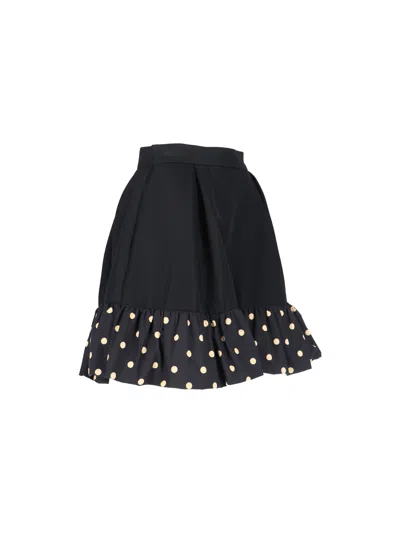 Moschino Midi Skirt With Polka Dots And Ruffles In Black