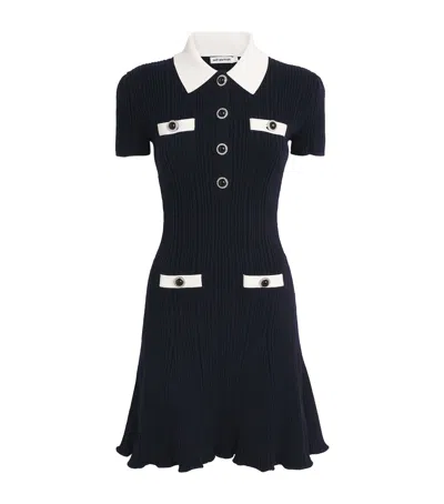 Self-portrait Mini Knitted Dress With Contrasting Collar In Black