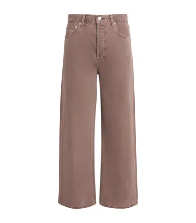 Agolde Wide Leg Denim Trousers With Front And Back Pockets In Brown