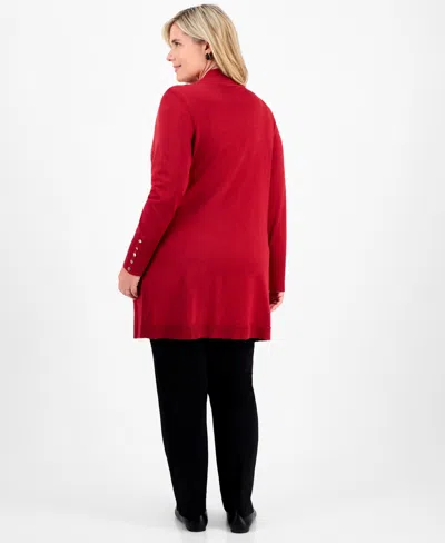 Jm Collection Plus Size Open-front Long-sleeve Cardigan, Exclusively At Macy's In Red