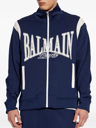 Balmain Logo Zip Jacket In Blue