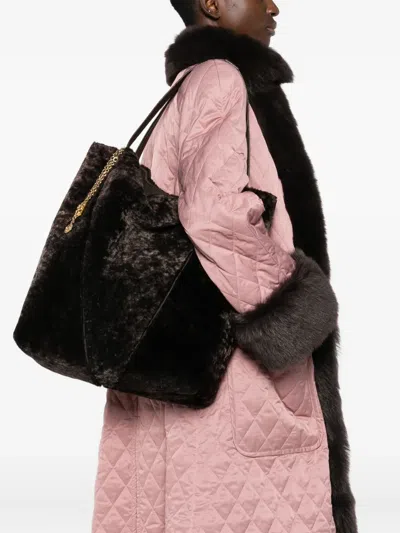 Chloé Chloe Women Dark Brown Shearling Large Chloã¨ Spin Shopping Bag In Brown