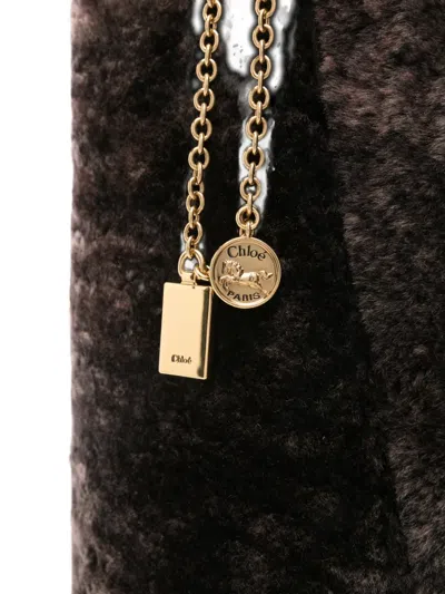 Chloé Chloe Women Dark Brown Shearling Large Chloã¨ Spin Shopping Bag In Brown