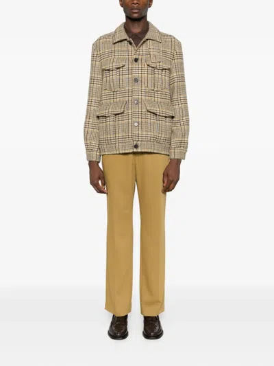 Amaranto Check-print Flap-pocket Coat In Brown