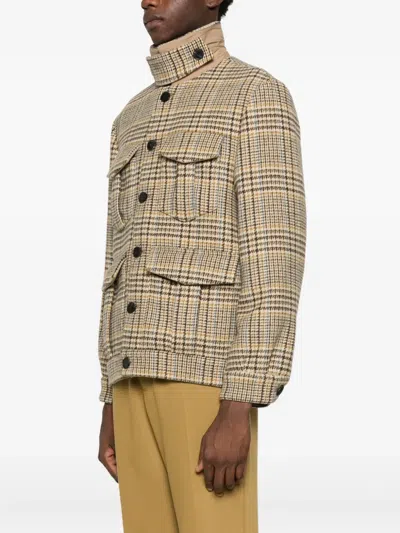 Amaranto Check-print Flap-pocket Coat In Brown