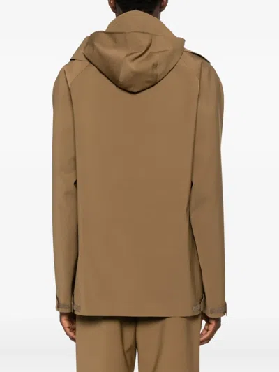 Lacoste Hooded Jacket In Brown