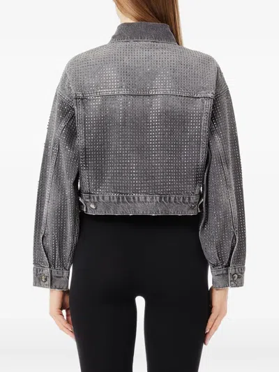 Liu •jo Used Gray Denim Jacket With Rhinestone Embellishments In Gray