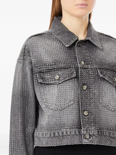 Liu •jo Used Gray Denim Jacket With Rhinestone Embellishments In Gray