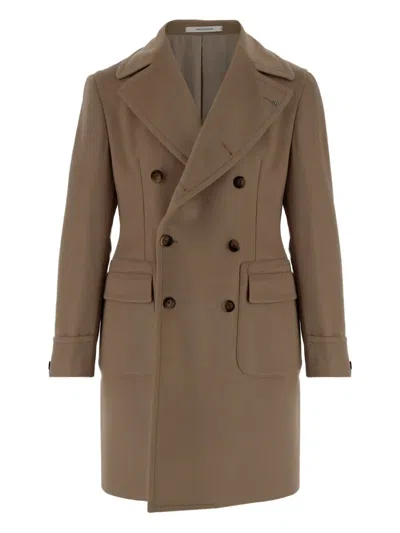Tagliatore Double-breasted Wool Coat In Brown