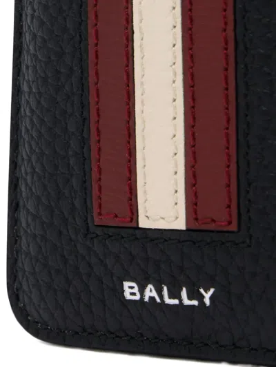 Bally Textured Leather Card Holder Stripe In Black