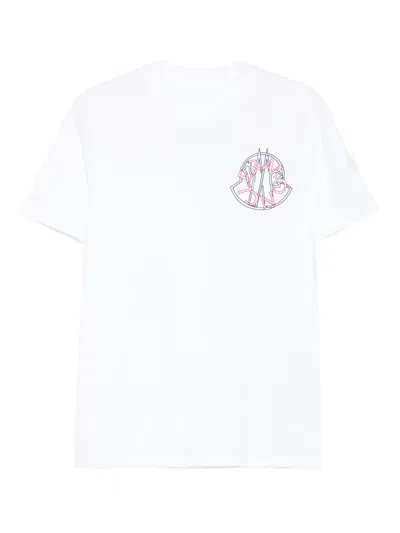 Moncler White Overlapped Logo Cotton T-shirt In White