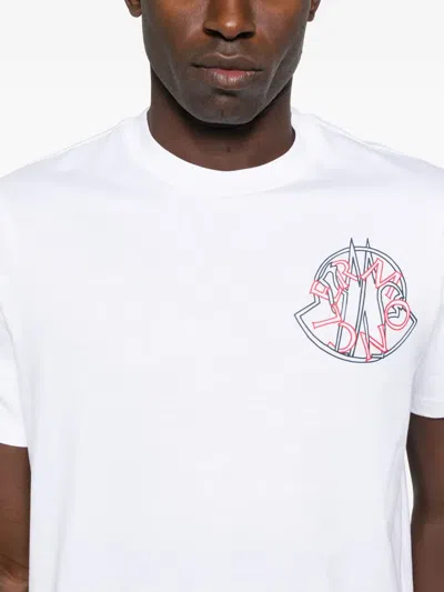 Moncler White Overlapped Logo Cotton T-shirt In White
