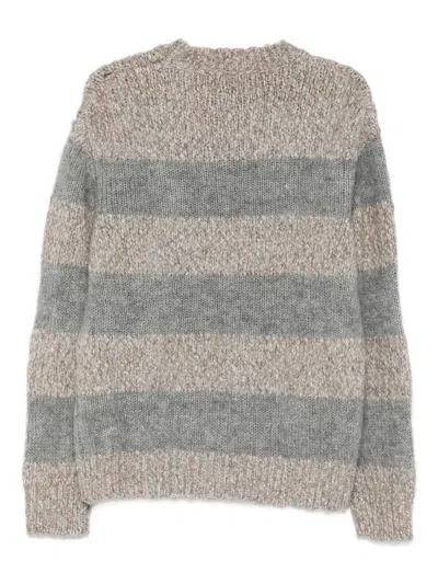 Amaranto Chunky Knit Gray Sweater With Horizontal Stripes In Gray