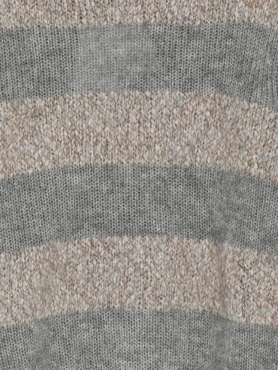 Amaranto Chunky Knit Gray Sweater With Horizontal Stripes In Gray