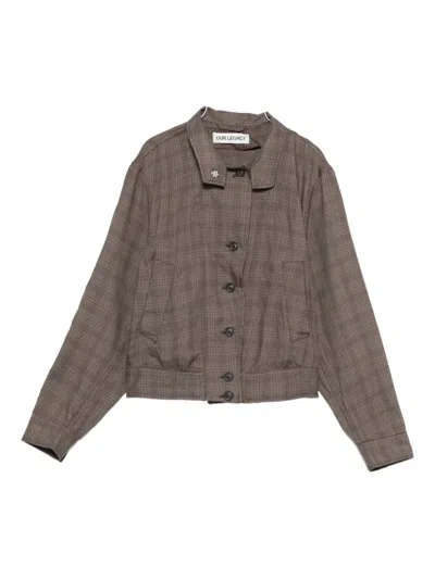 Our Legacy Checked Button-up Bomber Jacket In Brown