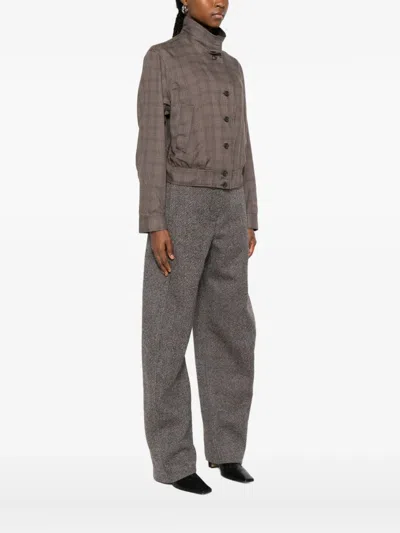 Our Legacy Checked Button-up Bomber Jacket In Brown