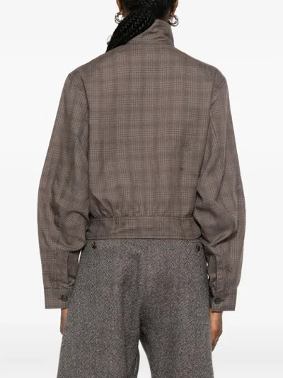 Our Legacy Checked Button-up Bomber Jacket In Brown