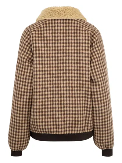 Miu Miu Fleece-lined Checked Blouson Jacket In Brown