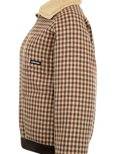 Miu Miu Fleece-lined Checked Blouson Jacket In Brown