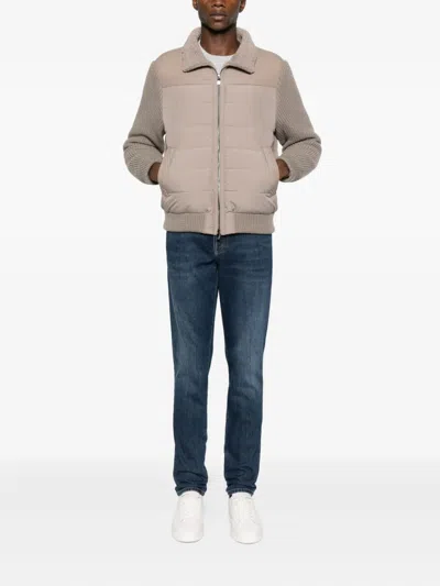 Corneliani Quilted Shearling-collar Coat In Brown