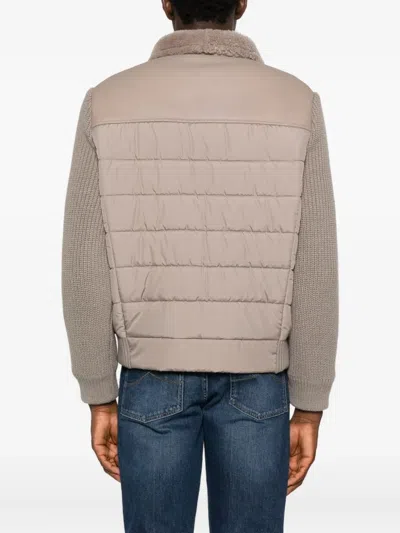 Corneliani Quilted Shearling-collar Coat In Brown