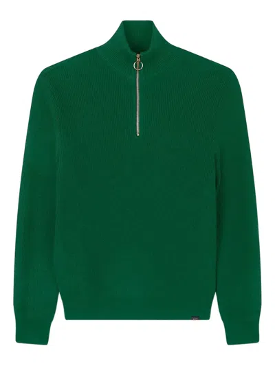 Paul & Shark Tech Wool Half Zip Sweater In Green
