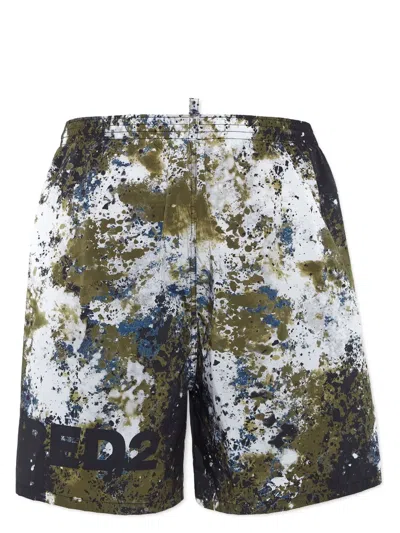 Dsquared2 Canadian Camouflage Swim Shorts In Green