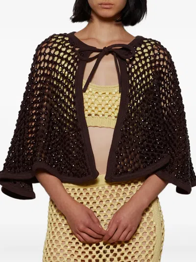 Diotima Beaded Openwork Capelet In Brown